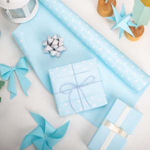 Light <b>Blue</b> Polka Dot Gift Wrapping <b>Paper</b> <b>Roll</b> Double-Sided Coated Specialty <b>Paper</b> for Gift & Craft Packaging - Product Image 2