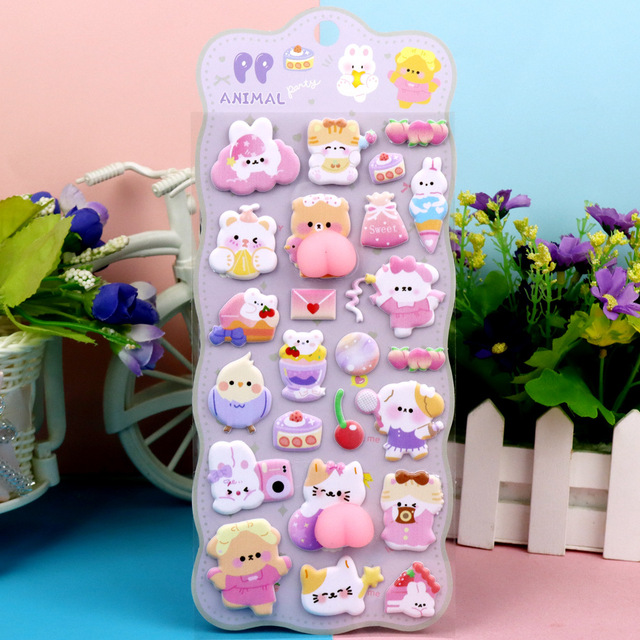 Promotional Gifts 3D Soft Cute Butt Puffy Sticker Cartoon Animals Adorable Bunny Bear Kawaii Bubble Decals Decorative Stickers