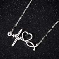 Collier pendentif en acier inoxydable plaqué or rose 18 carats, anti-ternissement, motif ECG, battement de cœur, pour femme