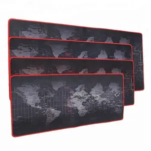 世界地图加长游戏黑色鼠标垫大尺寸900x400mm办公室办公桌垫，带缝合边缘用于PC笔记本电脑