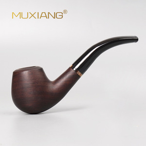 Muxiang Handcrafted Bent Tobacco Pipe Dark Horn Ring Solid Wood Smoking Accessory - Product Image 1