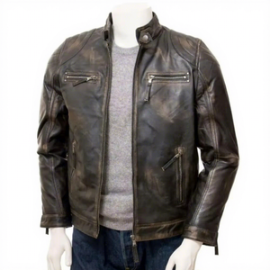 Chaqueta de Cuero Marrón Auténtico para Hombre, Corte Ajustado, Estilo Motero, Cafe Racer, de Piel Vacuna, con Hombreras Acolchadas, Personalizada, Clásica, Vintage - Product Image 1