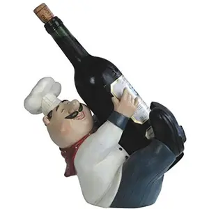 Gran oferta de estatuilla de resina de Chef gordo sosteniendo una botella de vino para decoración de mesa