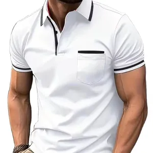 Rimpelvrije Witte Heren Golfshirts Met Korte Mouwen Katoenen Polyester Xxxl T-Shirt Met Witte Kraag En Zak Voor Heren