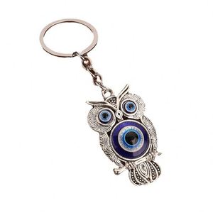 Porte-clés rétro style hibou bleu œil porte-bonheur, pendentif décoratif en alliage écologique - Product Image 3