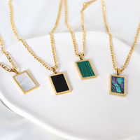 Vente en gros Personnalisé 18k Plaqué Or Acier Inoxydable Carré Rectangle Abalone Malachite Onyx Turquoise Coquillage Pendentif Colliers