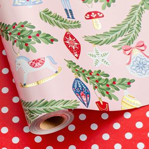 Christmas <b>Wrapping</b> <b>Paper</b> Pink Holiday Design 17 In X 32.8 Ft Reversible Gift Wrap For Craft - Product Image 1