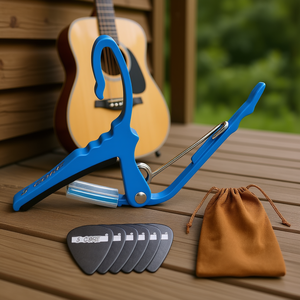 Capo bleu à 5 cordes pour guitare acoustique, accessoire avec 6 médiators et sac de transport pour banjo, mandoline, ukulélé - Product Image 2
