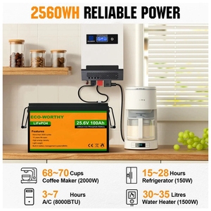 แบตเตอรี่ลิเธียมไอรอนฟอสเฟตสำหรับเก็บพลังงานแสงอาทิตย์แบบ Deep Cycle 24V 25.6V 100Ah คุณภาพสูง สำหรับใช้ในบ้าน - Product Image 3