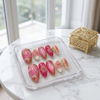 Uñas Postizas 3D con Diseño de Flor de Cerezo, Lámina Dorada, ABS, Cobertura Total, para Fiestas y Uso Diario