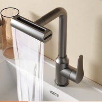 Robinet de cuisine en acier inoxydable, finition bronze, avec bec cascade 4 voies, fonction pluie, sans contact, eau chaude et froide, monotrou, à poser sur plan, mitigeur d'évier