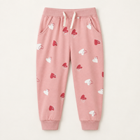 Celana Jogger Anak Perempuan Motif Hati Warna Dusty Pink dengan Ikat Pinggang Putih, Saku Samping, dan Manset untuk Pesanan Grosir dan Kustom Celana Anak Perempuan