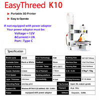 Imprimante 3D EasyThreed K10, niveau d'entrée, buse de 0,4 mm, filament TPU PLA de 1,75 mm, volume d'impression, nouvelle connectivité USB