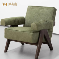 Fauteuil monoplace en bois massif de style italien, en cuir design, avec accoudoirs évasés, de style nordique italien moderne, pour appartement, hôtel, loisirs, avec rembourrage en mousse