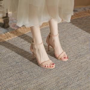 Sandalias de tacón para mujer, de satén, ligeras, con puntera de diamantes de imitación, para fiesta, club, exterior, sin cordones, de verano - Product Image 2