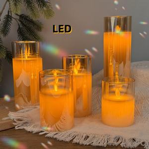 Juego de Velas Aromáticas LED USB con Llama Parpadeante de Cera Real en Vaso de Vidrio Gris Dorado, Funciona con Batería Electrónica - Product Image 1