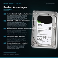Disque dur interne NAS Seagate IronWolf ST12000VN0007 12 To 7200 tr/min SATA 256 Mo 3,5 pouces pour serveur