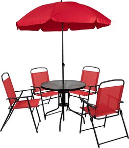 6 mảnh Patio ăn tập với bàn kính <span class=keywords><strong>4</strong></span> gấp ghế và ô Patio đồ nội thất với ô cho băng ghế dự bị vườn ngoài trời - Product Image 1