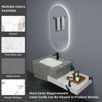 Éclairage LED moderne pour meuble-lavabo mural rectangulaire en dalle de roche pour salle de bain, vasque en céramique sans joint, meuble en dalle de roche