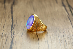 Anillo ovalado de acero inoxidable y oro de alta calidad <span class=keywords><strong>para</strong></span> hombre, Gema grande preciosa, Ópalo - Product Image 5