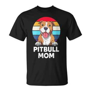 T-shirt Pitbull Mom à manches courtes et col rond, impression numérique, unisexe, pour adulte - Product Image 1