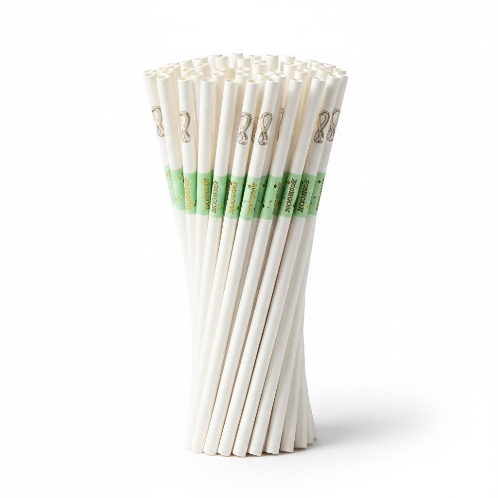 Custom Eco Paper Straws Bulk Biodegradable Drinking Straws 2026 Soccer Theme Printed Logo Sustainable Party Supplies Wholesale
