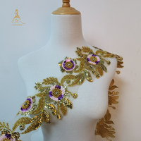 Garniture de broderie en dentelle jaune Goldenha perle de paillettes faite à la main strass bas prix bon prix tissu de dentelle blanc et or