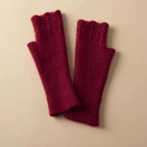 Mitaines chaudes d'hiver pour femmes, en laine mérinos et cachemire 100%, tricotées côtelées, rouges et noires, sans doigts, pour l'extérieur - Product Image 6