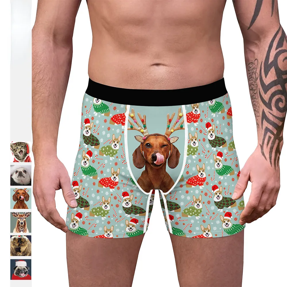 Europe et États-Unis nouveau chiot de Noël impression numérique hommes respirant confortable boxers leggings sous-vêtements