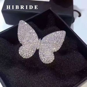 Hibride แหวนหมั้นเพชร CZ รูปผีเสื้อใหม่ล่าสุดแหวนผู้หญิงสีขาวทองสำหรับเป็นของขวัญ R-150 - Product Image 1