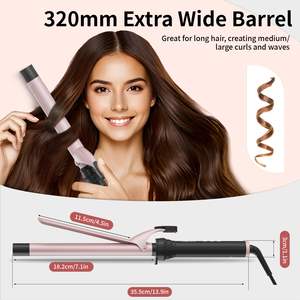 Dual Voltage Ceramic Tourmaline Coated <b>Hair</b> Curler Large Barrel Long Curling Wand with Ions Curling Iron Electric Power Source - Product Image 5