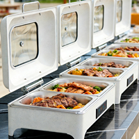 Plat de service rectangulaire blanc de luxe de 9 L, chauffe-plats électrique à commande numérique, chauffe-plats commercial, ensemble de service de buffet, traiteur