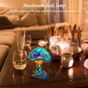 Lampe de table en résine peinte en forme de champignon, alimentée par LED E26, veilleuse de style bohème rétro, vente en gros - Product Image 5