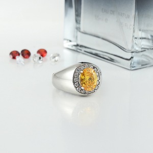 yunnique <b>Titanium</b> Steel <b>Ring</b> With Yellow Stone Prong Setting Unisex Wedding Jewelry Gift - Product Image 4