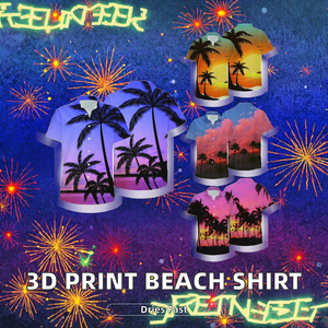 Chemises d'été à manches courtes pour hommes, personnalisées, en polyester, imprimées en 3D par transfert thermique, tricotées, anti-rétrécissement, motif cocotier, pour les vacances à la plage - Product Image 2