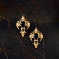 Designer Style 3D Relief Fleur De Lis Oorbellen 316L Roestvrij Staal Verweerde Afwerking Onyx Steen Helix Piercing Sieraden Unisex