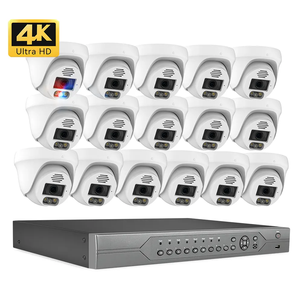 16 kanal Cctv Ip kamera sistemi Oem 4K Nvr 8Mp H.265 renk gece görüş akıllı Ai güvenlik kamera sistemi