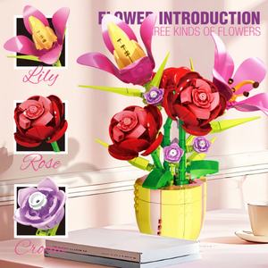 Petites particules en plastique 1/8 assemblées, ornements de bureau pour filles - Blocs de construction Lily Rose, modèle transfrontalier, jouets de plantes en pot - Product Image 3