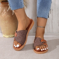Nouvelles sandales plates décontractées d'été en toile patchwork à brides croisées et bout ouvert pour femmes, idéales pour la plage et l'extérieur