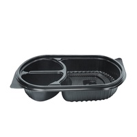 Boîte à lunch personnalisée en plastique, micro-ondable, 3 compartiments, boîte à lunch bento noire, boîte d'emballage alimentaire jetable
