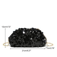 Pochette de soirée de luxe noire à sequins effet nuage avec chaîne dorée, sac à main de gala, vente en gros