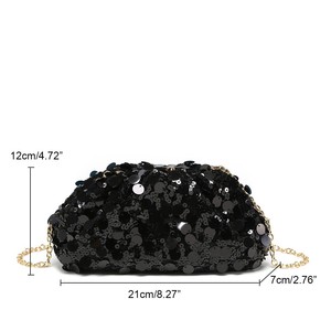 Borsa Clutch Nera di Lusso con Paillettes, Pochette <span class=keywords><strong>da</strong></span> <span class=keywords><strong>Sera</strong></span> con Catena Dorata per Feste ed Eventi, Vendita all'Ingrosso - Product Image 2