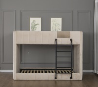 Lit superposé Willsoon moderne en velours beige capitonné - Lit superposé luxueux rembourré avec échelle et rangement