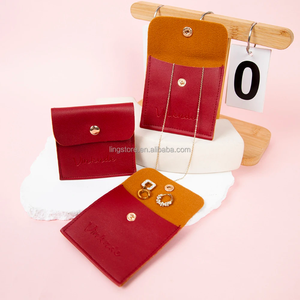 8*8cm Luxury Red PU Leather Jewelry <b>Gift</b> Packaging Pouch Snap Button <b>Envelope</b> Pouches for Earrings Necklace - Product Image 1