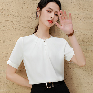 Women's Short Sleeve Satin Shirt Button Down Elegant Candy Color Top For Everyday Wear - Product Image 2