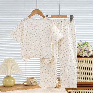 Nuovo set di abbigliamento per bambini: <span class=keywords><strong>pigiami</strong></span> per bambini con stampa a cartoni animati, <span class=keywords><strong>pigiami</strong></span> in cotone a maniche corte per ragazze, comodi - Product Image 1