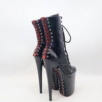 Bottes Martin noires à talons aiguilles super hauts de 20 cm pour femme, plateforme rehaussante pour la danse sur barre, idéales pour l'hiver