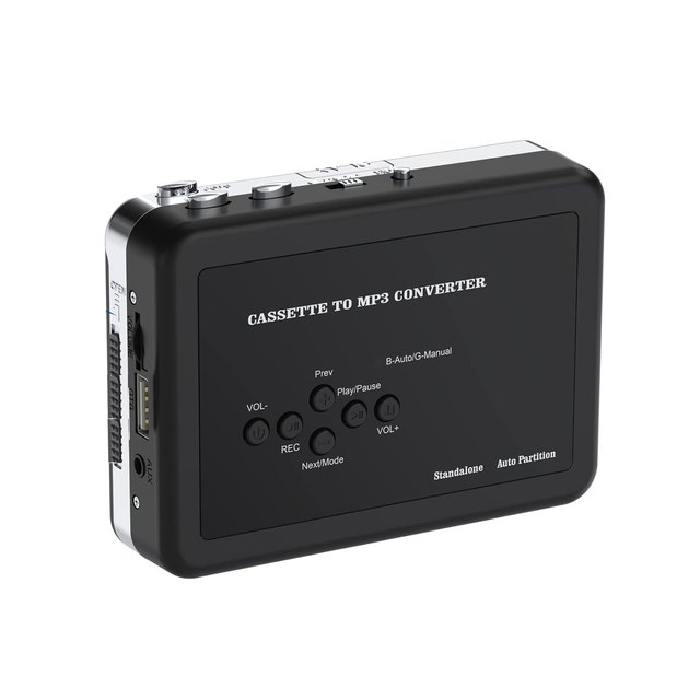 Retro Digital Portable Cassette Player & Recording MP3 Converter with Auto Reverse USB & 3.5mm Connectors No PC Required Black