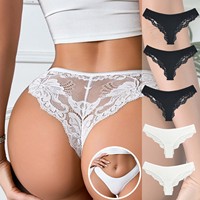 Culottes string sexy en dentelle unie transparente pour femmes, taille mi-haute, respirantes, séchage rapide, lingerie douce, vente en gros OEM ODM