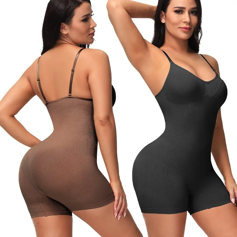 Bodysuit Shapewear Jumpsuit pembentuk tubuh kompresi pengontrol perut pembentuk spandeks elastis bentuk mulus halus